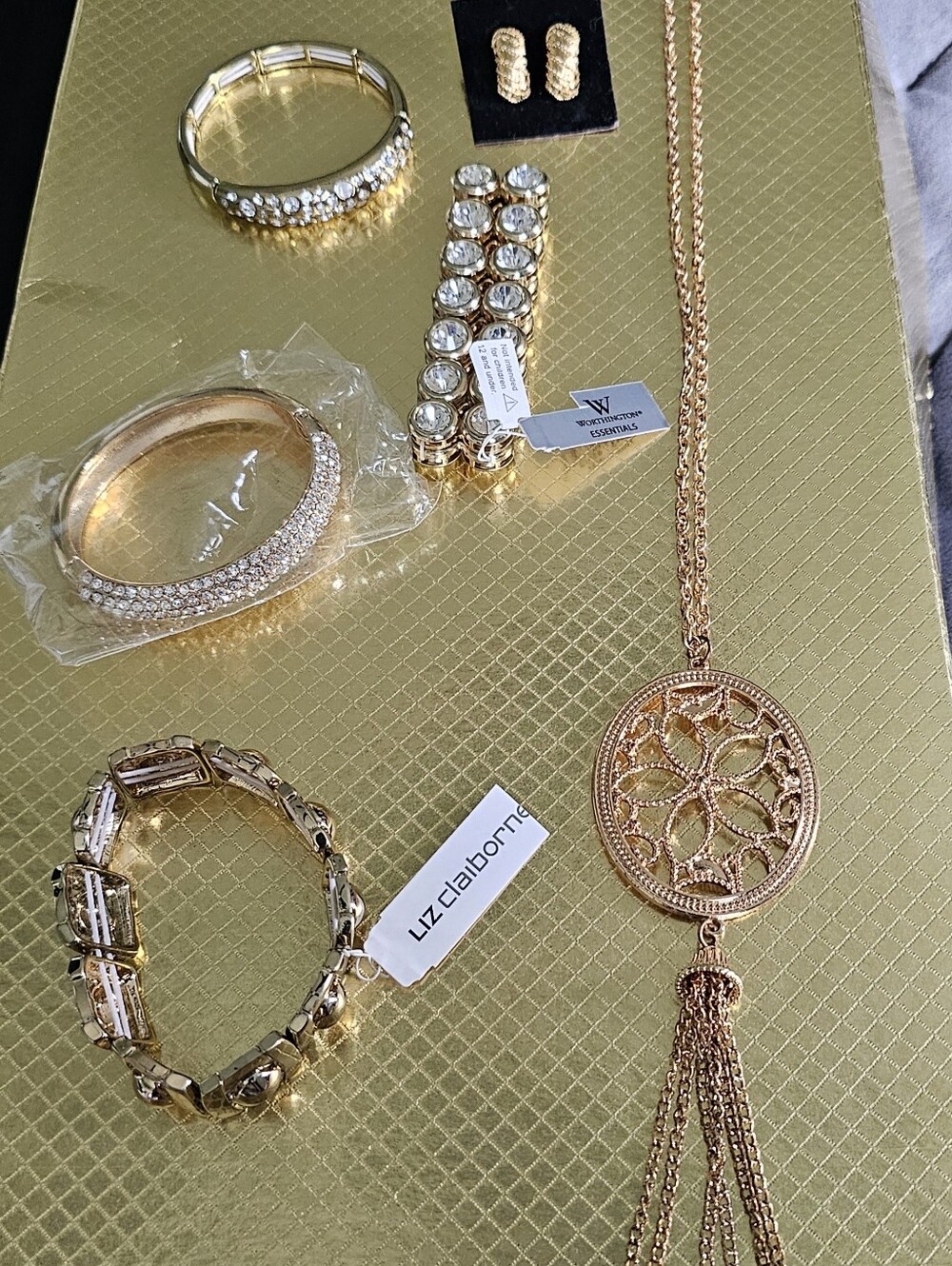 "Gold" Jewelry 6 Pieces - Tassel Pendant Necklace, 4 Bracelets, & Earrings